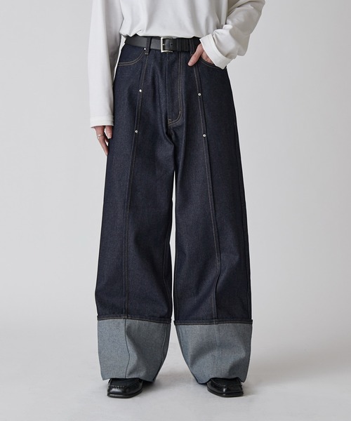 Lui's（ルイス）の「【Neucon】ROLL UP TUCK WIDE STRAIGHT DENIM / ロールアップタックワイドストレートデニム / セットアップ対応（デニムパンツ・メンズ・ブラック/インディゴブルー・1/2）」の12枚目の写真