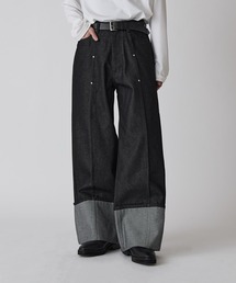 Lui's（ルイス）の「【Neucon】ROLL UP TUCK WIDE STRAIGHT DENIM   ロールアップタックワイドストレートデニム   セットアップ対応（デニムパンツ）」