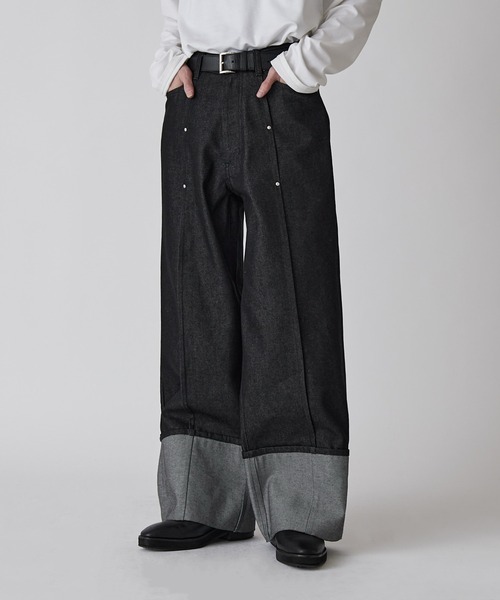 Lui's（ルイス）の「【Neucon】ROLL UP TUCK WIDE STRAIGHT DENIM / ロールアップタックワイドストレートデニム / セットアップ対応（デニムパンツ・メンズ・ブラック/インディゴブルー・1/2）」の5枚目の写真
