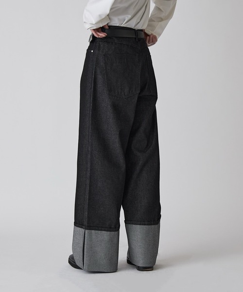 Lui's（ルイス）の「【Neucon】ROLL UP TUCK WIDE STRAIGHT DENIM / ロールアップタックワイドストレートデニム / セットアップ対応（デニムパンツ・メンズ・ブラック/インディゴブルー・1/2）」の6枚目の写真