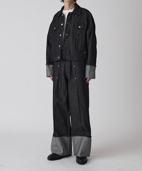 Lui's（ルイス）の「【Neucon】ROLL UP TUCK WIDE STRAIGHT DENIM / ロールアップタックワイドストレートデニム / セットアップ対応（デニムパンツ・メンズ・ブラック/インディゴブルー・1/2）」の9枚目の写真