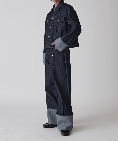 Lui's（ルイス）の「【Neucon】ROLL UP TUCK WIDE STRAIGHT DENIM / ロールアップタックワイドストレートデニム / セットアップ対応（デニムパンツ・メンズ・ブラック/インディゴブルー・1/2）」の16枚目の写真