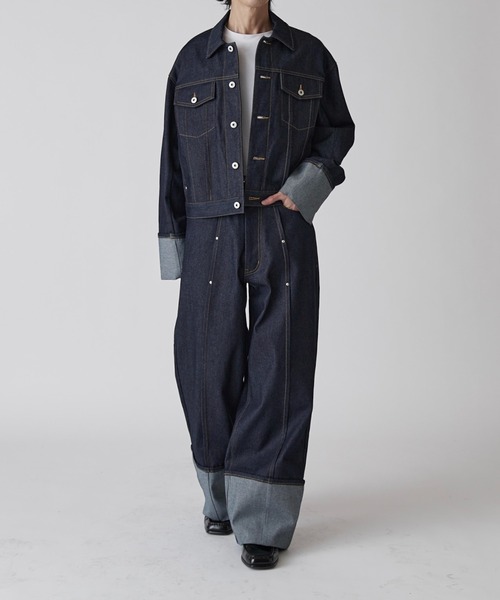 Lui's（ルイス）の「【Neucon】ROLL UP TUCK WIDE STRAIGHT DENIM / ロールアップタックワイドストレートデニム / セットアップ対応（デニムパンツ・メンズ・ブラック/インディゴブルー・1/2）」の15枚目の写真