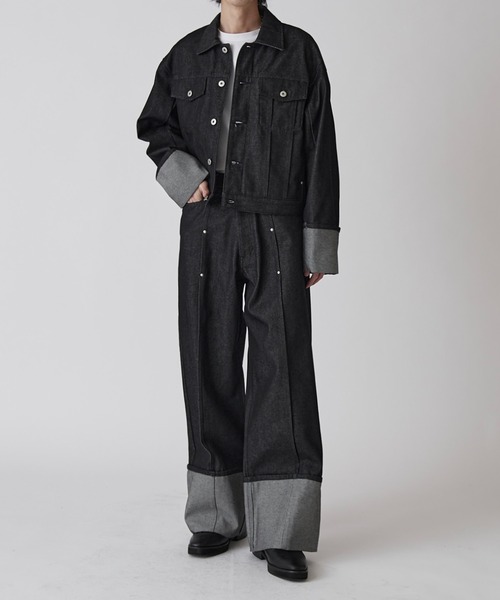 Lui's（ルイス）の「【Neucon】ROLL UP TUCK WIDE STRAIGHT DENIM / ロールアップタックワイドストレートデニム / セットアップ対応（デニムパンツ・メンズ・ブラック/インディゴブルー・1/2）」の8枚目の写真