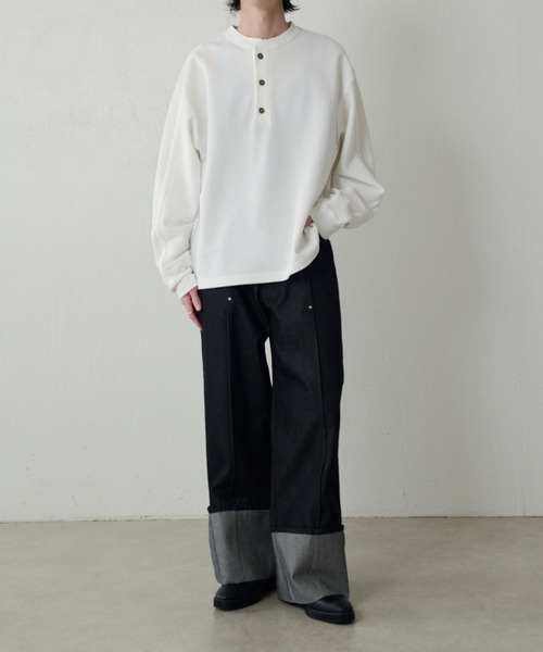 セール】【Neucon】ROLL UP TUCK WIDE STRAIGHT DENIM / ロールアップ