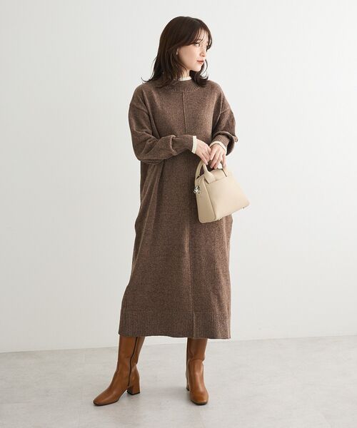 セール】配色リラックスモールニットワンピース（ワンピース）｜Green