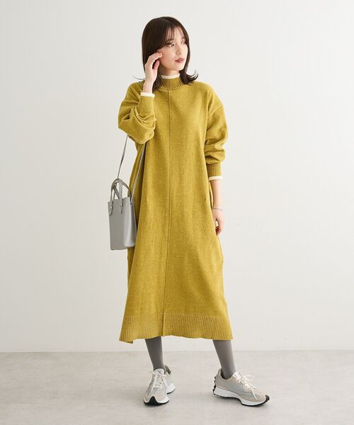 セール】配色リラックスモールニットワンピース（ワンピース）｜Green