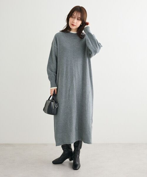 セール】配色リラックスモールニットワンピース（ワンピース）｜Green
