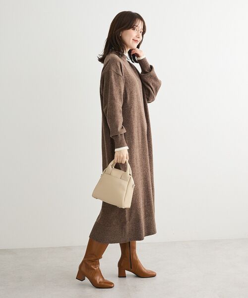 セール】配色リラックスモールニットワンピース（ワンピース）｜Green