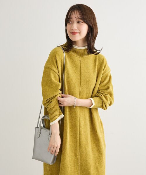 セール】配色リラックスモールニットワンピース（ワンピース）｜Green