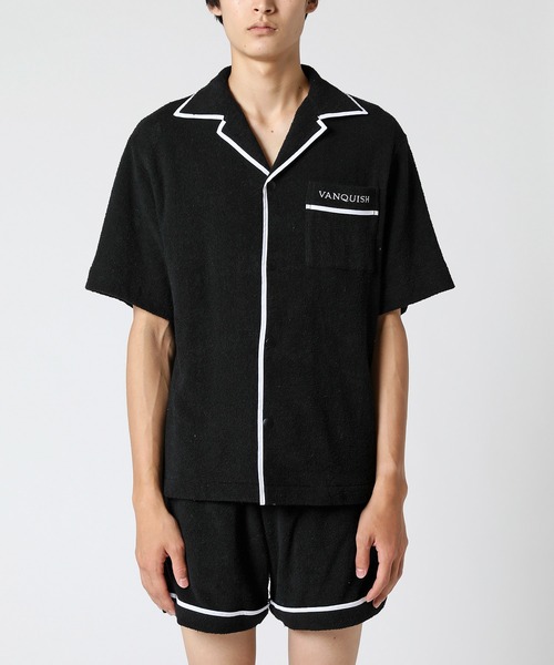 VANQUISH(ヴァンキッシュ)の「VANQUISH / ヴァンキッシュ パイル オープンカラーシャツ(シャツ/ブラウス・メンズ・ブラック/ホワイト・L/M)」の2枚目の写真