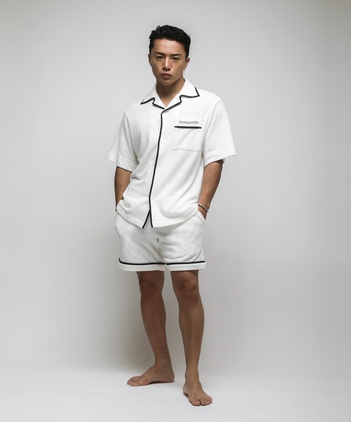 VANQUISH(ヴァンキッシュ)の「VANQUISH / ヴァンキッシュ パイル オープンカラーシャツ(シャツ/ブラウス・メンズ・ブラック/ホワイト・L/M)」の4枚目の写真