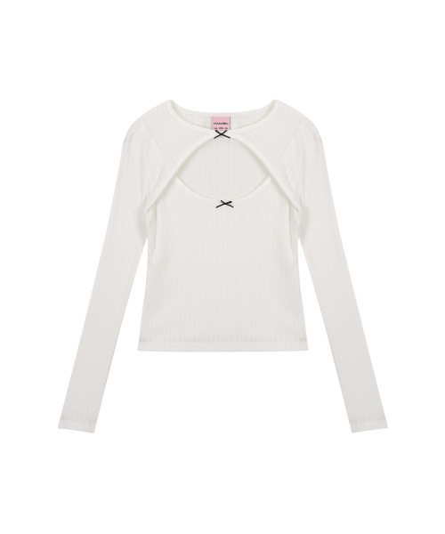 ITZAVIBE(イッザバイブ)の「TWO RIBBON LONG SLEEVE - WHITE(Tシャツ/カットソー・レディース・その他・ONE SIZE)」の1枚目の写真