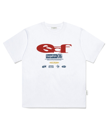 ESCFロゴコラージュプリントオーバーサイズ半袖Tシャツホワイト