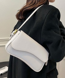 【2WAYショルダーストラップ付】レザーライクカーブフラップハンドバッグ/ショルダーバッグ