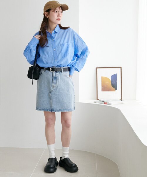 DISCOAT(ディスコート)の「USコットンデニムミニスカート(スカート・レディース・ネイビー/サックスブルー・FREE)」の4枚目の写真