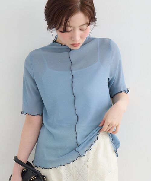 le.coeur blanc(ルクールブラン)の「《WEB限定アイテム》メロウシアーハイネックトップス(Tシャツ/カットソー・レディース・ブラック/サックスブルー/ピンク/アイボリー・38)」の7枚目の写真