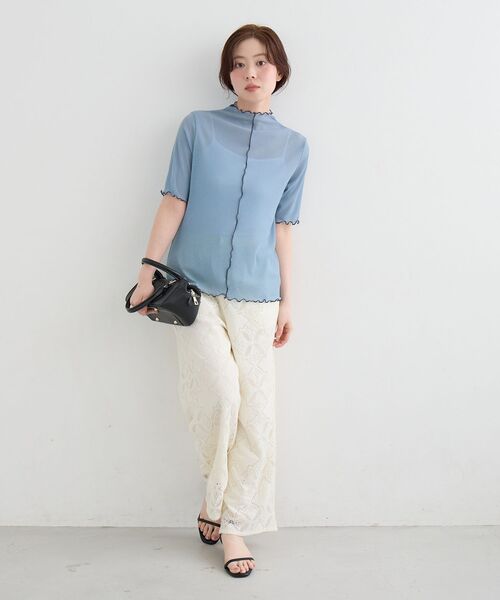 le.coeur blanc(ルクールブラン)の「《WEB限定アイテム》メロウシアーハイネックトップス(Tシャツ/カットソー・レディース・ブラック/サックスブルー/ピンク/アイボリー・38)」の12枚目の写真