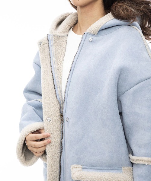 BILLABONG（ビラボン）の「【BILLABONG/ビラボン】MOUTON HOODED COAT/ロング　ムートンボアコート（ムートンコート・レディース・ブルー/ライトブラウン・MEDIUM）」の3枚目の写真