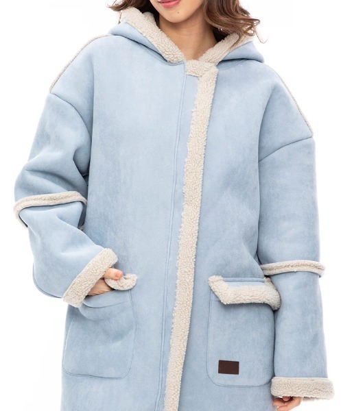 BILLABONG（ビラボン）の「【BILLABONG/ビラボン】MOUTON HOODED COAT/ロング　ムートンボアコート（ムートンコート・レディース・ブルー/ライトブラウン・MEDIUM）」の12枚目の写真