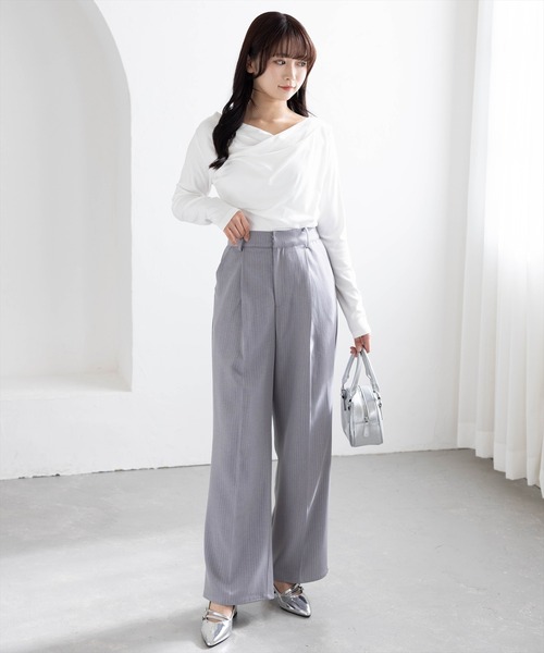 CLEAR BASIC（クリアベーシック）の「ドレープカットソー[カジュアル 着回し抜群 大人]≪新作≫（Tシャツ/カットソー・レディース・ピンク/グレー/グレイッシュベージュ/サックスブルー/ブラック/オフホワイト/ラベンダー・F）」の17枚目の写真