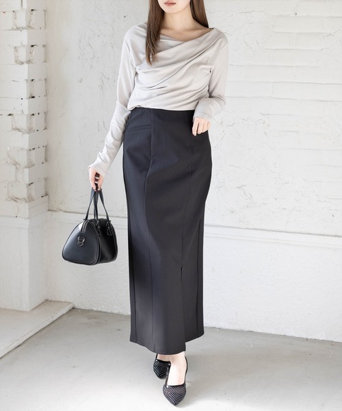 CLEAR BASIC（クリアベーシック）の「ドレープカットソー[カジュアル 着回し抜群 大人]≪新作≫（Tシャツ/カットソー・レディース・ピンク/グレー/グレイッシュベージュ/サックスブルー/ブラック/オフホワイト/ラベンダー・F）」の15枚目の写真