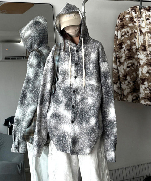 FVLMEN(フルメン)の「【FVLMEN】マーブル カモフラージュ シャツ パーカー(パーカー・メンズ・グレー/ブラウン/カモフラージュ・MEDIUM/LARGE/X-LARGE)」の1枚目の写真