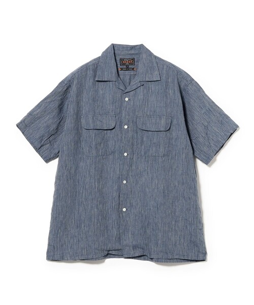 BEAMS PLUS(ビームスプラス)の「Open Collar Indigo Linen Stripe(シャツ/ブラウス・メンズ・インディゴブルー・LARGE/MEDIUM/SMALL/X-LARGE)」の2枚目の写真
