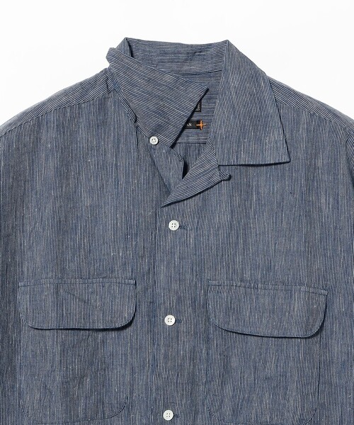 BEAMS PLUS(ビームスプラス)の「Open Collar Indigo Linen Stripe(シャツ/ブラウス・メンズ・インディゴブルー・LARGE/MEDIUM/SMALL/X-LARGE)」の3枚目の写真