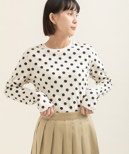 CHILD WOMAN（チャイルドウーマン）の「フライスドットプリント クルーネック長袖プルオーバー（Tシャツ/カットソー・レディース・キナリ/ブラック・FREE）」の2枚目の写真