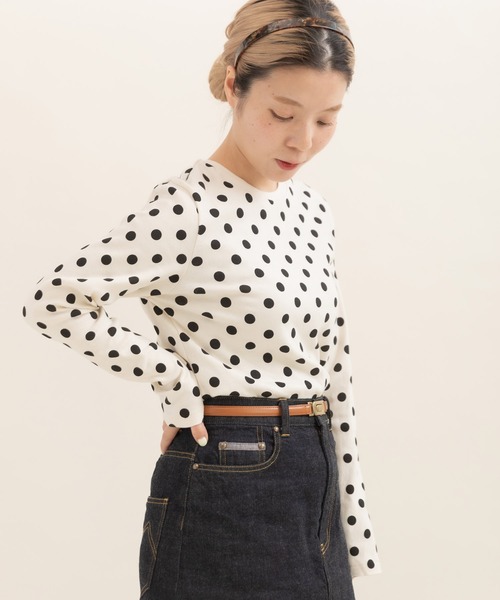 CHILD WOMAN（チャイルドウーマン）の「フライスドットプリント クルーネック長袖プルオーバー（Tシャツ/カットソー・レディース・キナリ/ブラック・FREE）」の4枚目の写真