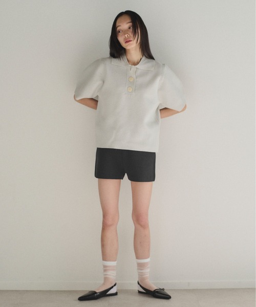 SOYEN(ソイエン)の「ハーフパフスリーブポロニット/セットアップ可(ニット/セーター・レディース・グレー/ベージュ・F)」の8枚目の写真