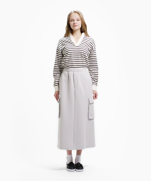LACOSTE（ラコステ）の「ダブルフェイスジャージ マキシ丈カーゴフレアスカート（スカート・レディース・ライトグレー・40/38/36/34）」の7枚目の写真