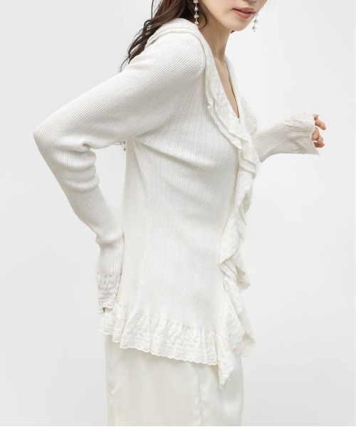 RANDA（ランダ）の「ラッフルデザインニットカーディガン（ニット/セーター・レディース・グレー/ホワイト/イエロー・FREE）」の8枚目の写真