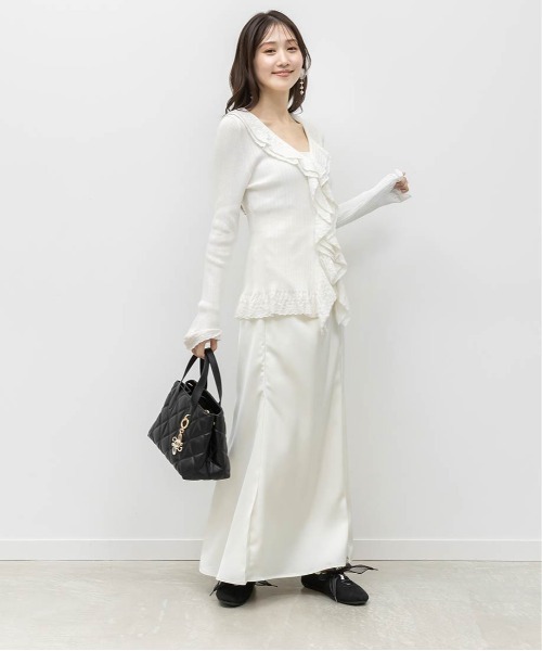 RANDA（ランダ）の「ラッフルデザインニットカーディガン（ニット/セーター・レディース・グレー/ホワイト/イエロー・FREE）」の15枚目の写真