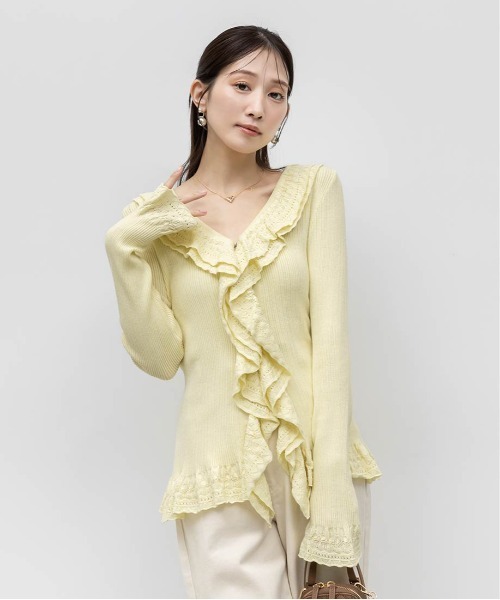 RANDA（ランダ）の「ラッフルデザインニットカーディガン（ニット/セーター・レディース・グレー/ホワイト/イエロー・FREE）」の16枚目の写真