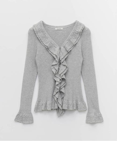 RANDA（ランダ）の「ラッフルデザインニットカーディガン（ニット/セーター・レディース・グレー/ホワイト/イエロー・FREE）」の19枚目の写真