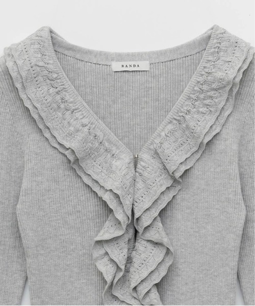 RANDA（ランダ）の「ラッフルデザインニットカーディガン（ニット/セーター・レディース・グレー/ホワイト/イエロー・FREE）」の9枚目の写真