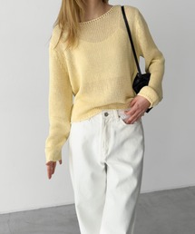ニット/セーター（イエロー/黄色系・ボートネック）ファッション通販