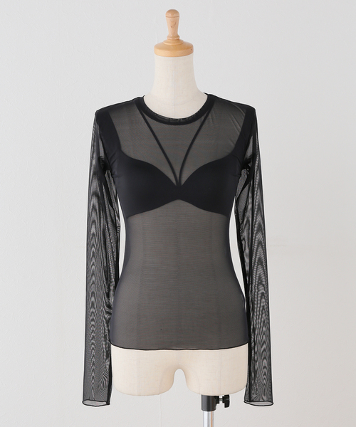 NICENICE MOMENT(ナイスナイスモーメント)の「NICENICE MOMENT/ナイスナイスモーメント MESH LS SHELL(その他アンダーウェア/インナー・レディース・ブラック/ベージュ・38/36)」の2枚目の写真