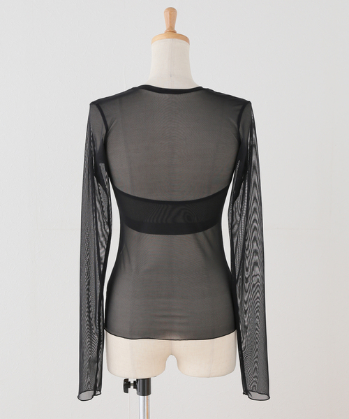 NICENICE MOMENT(ナイスナイスモーメント)の「NICENICE MOMENT/ナイスナイスモーメント MESH LS SHELL(その他アンダーウェア/インナー・レディース・ブラック/ベージュ・38/36)」の4枚目の写真