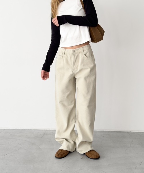 CANAL JEAN（キャナルジーン）の「El mar　キャンバスストレートパンツ（その他パンツ・レディース・ライトベージュ/ブラック・MEDIUM/SMALL）」の2枚目の写真