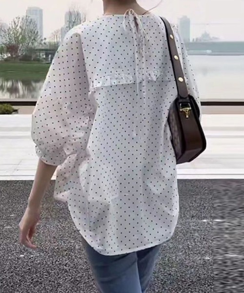SallyLunn(サリーラン)の「【華やかバックデザイン】ボリュームブラウス(シャツ/ブラウス・レディース・ブルー/ドット/ホワイト・LARGE/MEDIUM)」の5枚目の写真