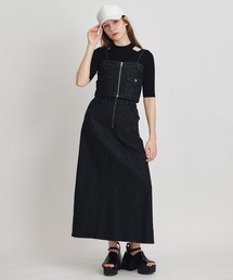 REDYAZEL（レディアゼル）の「【Denim Series】デニムショートビスチェ×ZIPフレアロングスカート（セットアップ）」