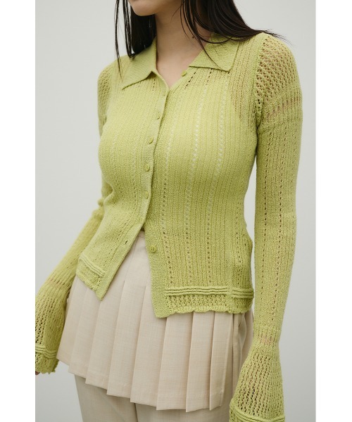 STYLEMIXER（スタイルミキサー）の「アイレットレースニットポロ（ニット/セーター・レディース・ブラック/ホワイト/グリーン・FREE）」の3枚目の写真