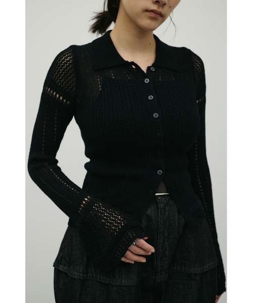 STYLEMIXER（スタイルミキサー）の「アイレットレースニットポロ（ニット/セーター・レディース・ブラック/ホワイト/グリーン・FREE）」の2枚目の写真