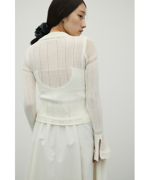 STYLEMIXER（スタイルミキサー）の「アイレットレースニットポロ（ニット/セーター・レディース・ブラック/ホワイト/グリーン・FREE）」の8枚目の写真