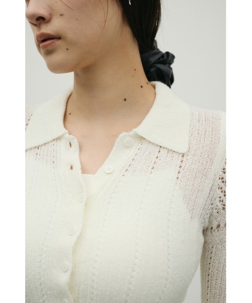 STYLEMIXER（スタイルミキサー）の「アイレットレースニットポロ（ニット/セーター・レディース・ブラック/ホワイト/グリーン・FREE）」の9枚目の写真