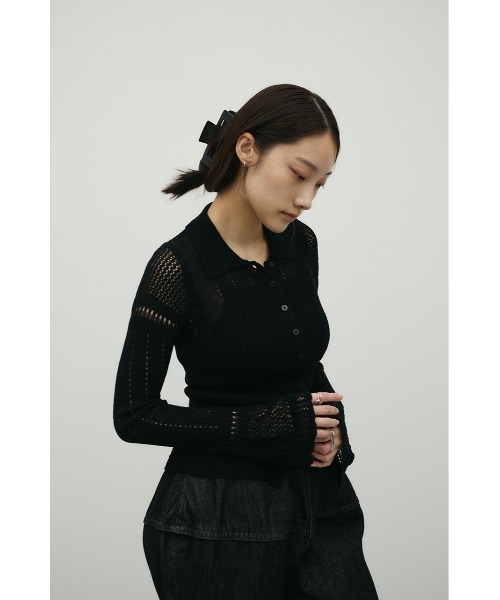 STYLEMIXER（スタイルミキサー）の「アイレットレースニットポロ（ニット/セーター・レディース・ブラック/ホワイト/グリーン・FREE）」の13枚目の写真