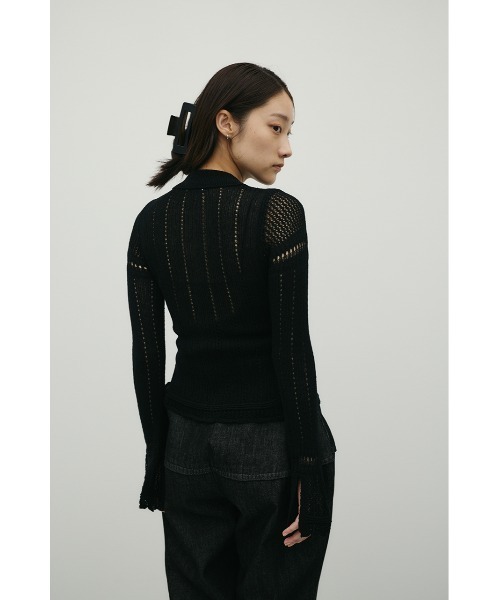 STYLEMIXER（スタイルミキサー）の「アイレットレースニットポロ（ニット/セーター・レディース・ブラック/ホワイト/グリーン・FREE）」の14枚目の写真